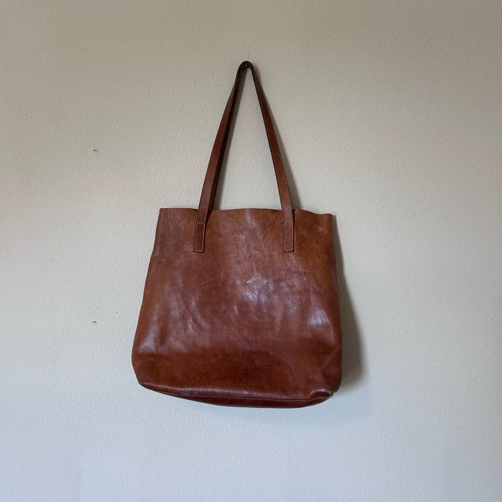 Chestnut Leather Tote Bag Shoulder Bag Genuine Leather Brown Gently Used